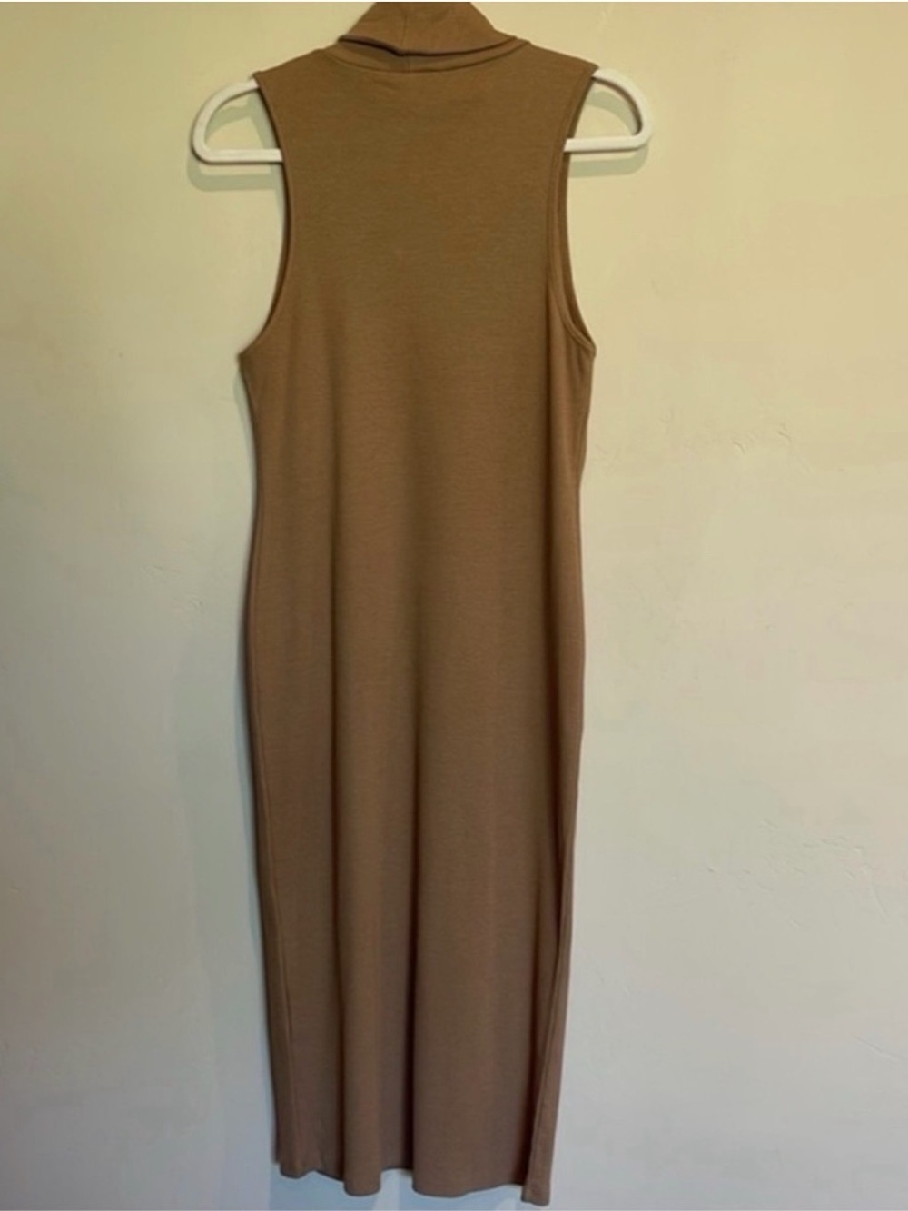 Zara Mocha Brown Ribbed Midi turtleneck Bodycon dress s L - Picture 2 of 4